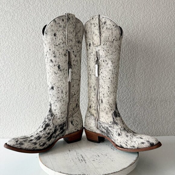 Lane Boots Womens Cowhide Cowboy Boots Tall Black Western Cow Skin Size 7 NEW - Picture 9 of 12